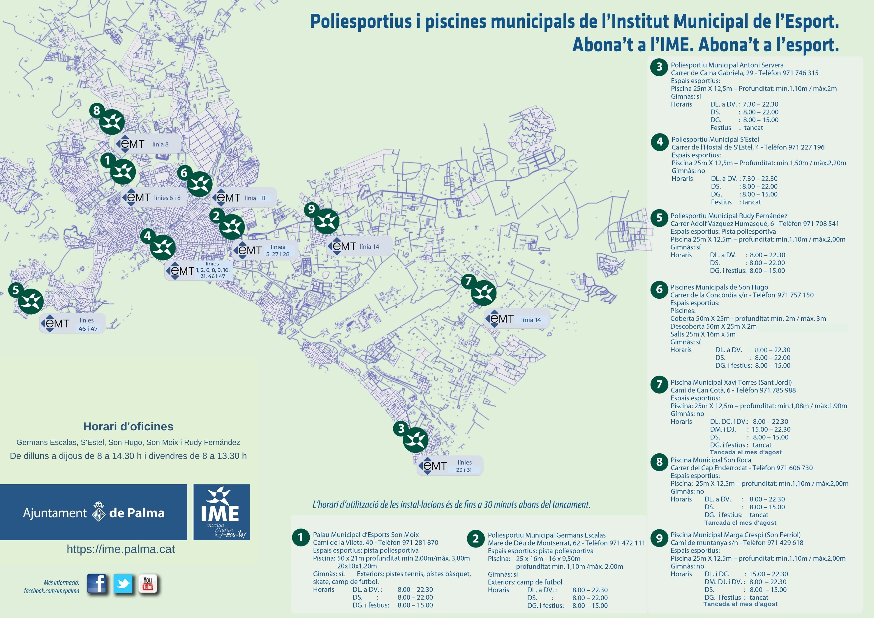 Plànol instal·lacions, horaris i línies EMT